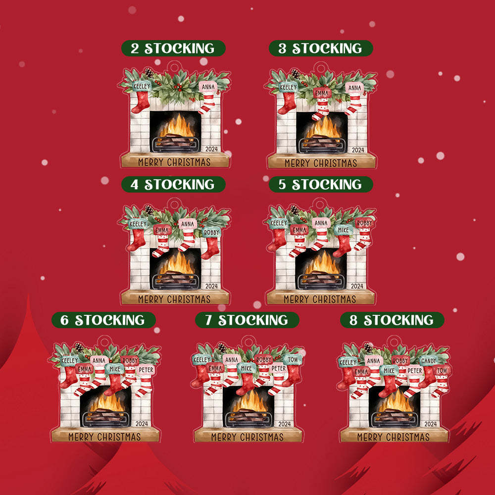 Personalized Family Christmas Ornament with Name Fireplace Stocking Ornament Gift for Family - Get Photo Blanket