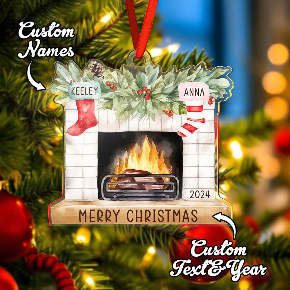 Personalized Family Christmas Ornament with Name Fireplace Stocking Ornament Gift for Family - Get Photo Blanket