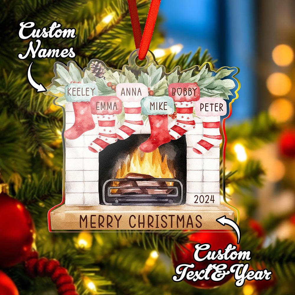 Personalized Family Christmas Ornament with Name Fireplace Stocking Ornament Gift for Family - Get Photo Blanket