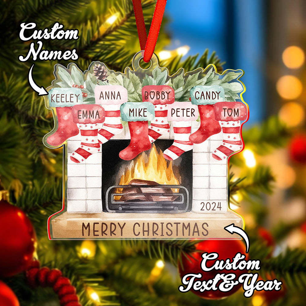 Personalized Family Christmas Ornament with Name Fireplace Stocking Ornament Gift for Family - Get Photo Blanket