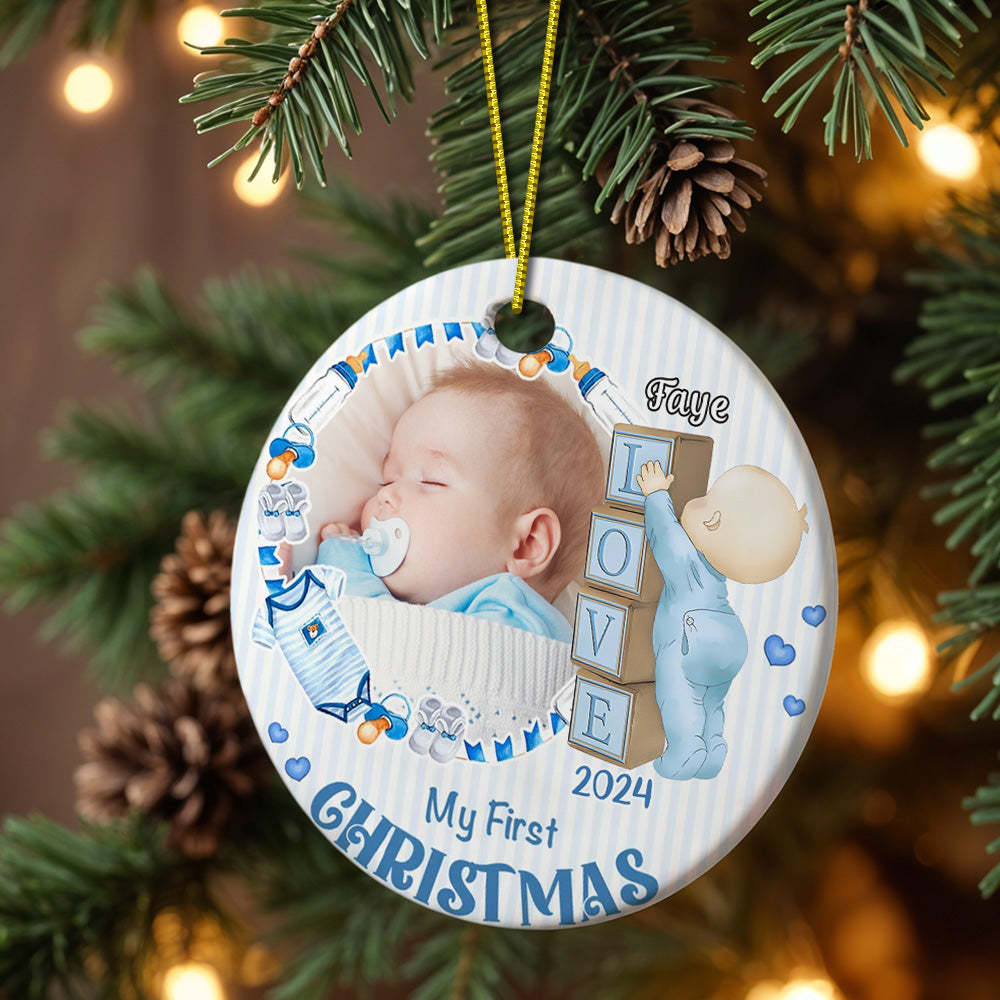 Personalized Baby's First Christmas Ornament with Photo Ceramic Christmas Ornament for Newborn Gift - Get Photo Blanket