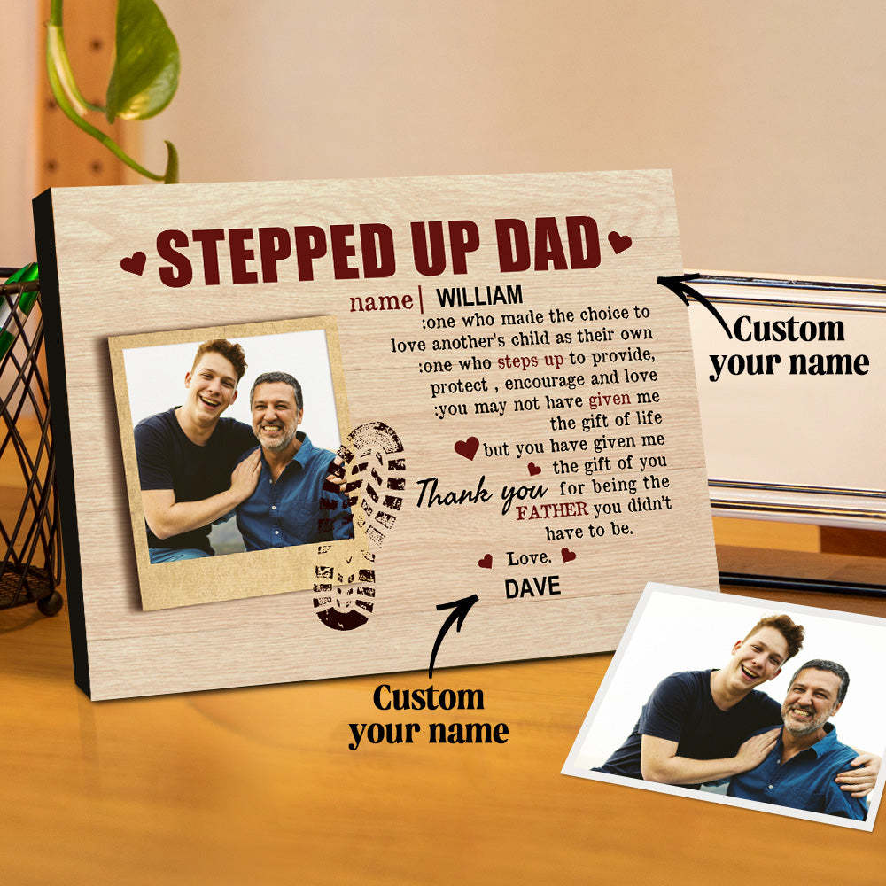 Personalized Desktop Picture Frame Custom Stepped Up Dad Sign Father's Day Gift - Get Photo Blanket