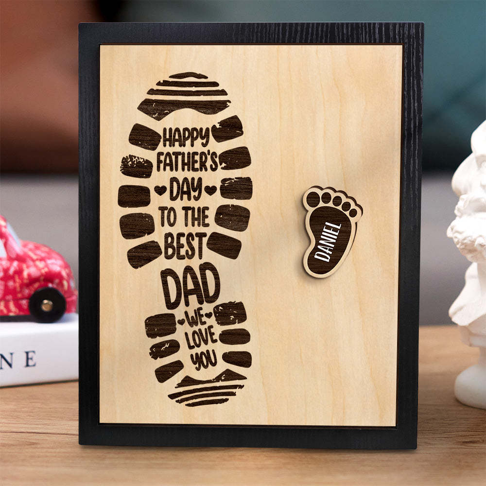 Personalized Footprints Wooden Frame Custom Family Member Names Father's Day Gift - Get Photo Blanket