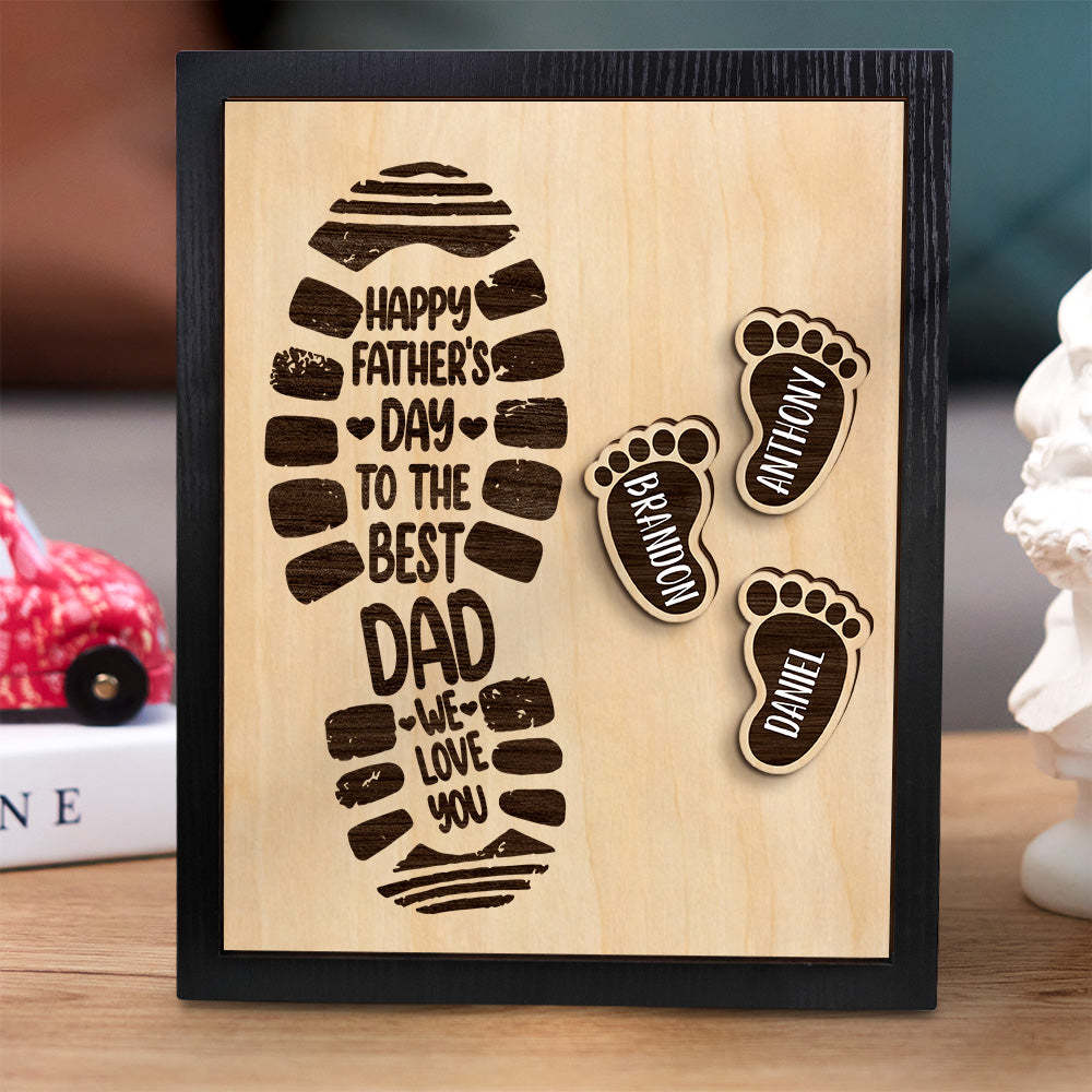 Personalized Footprints Wooden Frame Custom Family Member Names Father's Day Gift - Get Photo Blanket