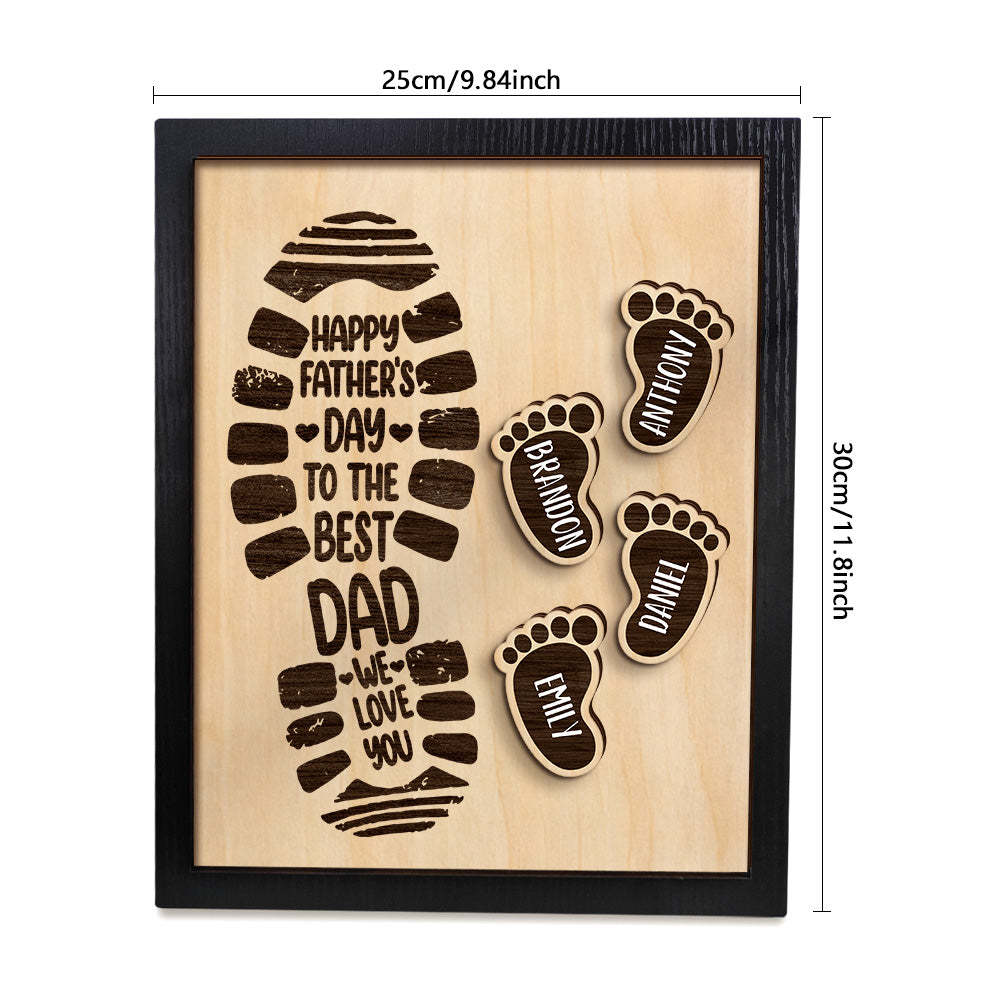 Personalized Footprints Wooden Frame Custom Family Member Names Father's Day Gift - Get Photo Blanket
