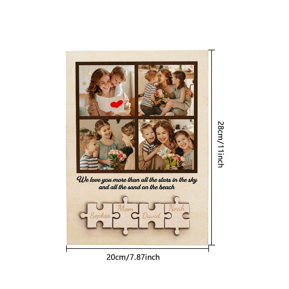 Personalized Wooden Photo Puzzle Sign Custom Family Member Sign Gift for Mom - mycustomtirecover