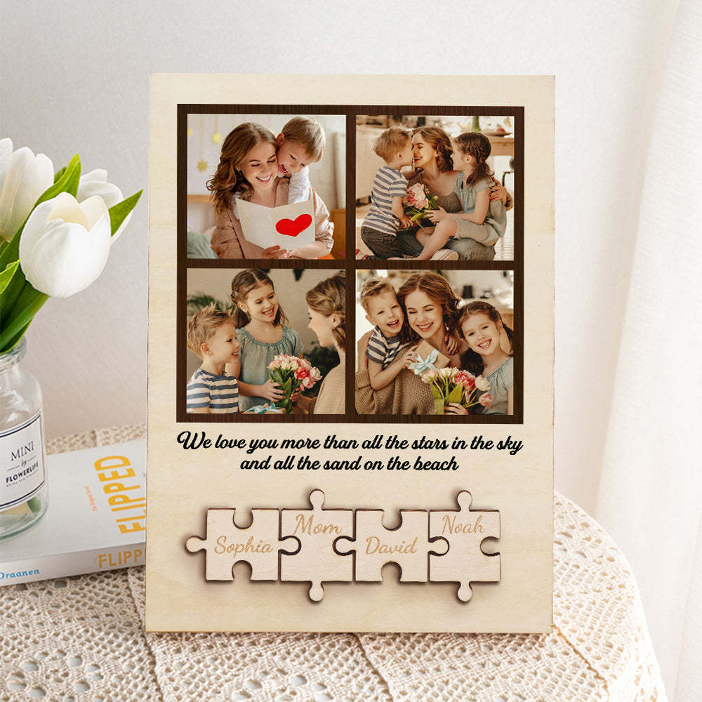 Personalized Wooden Photo Puzzle Sign Custom Family Member Sign Gift for Mom - mycustomtirecover