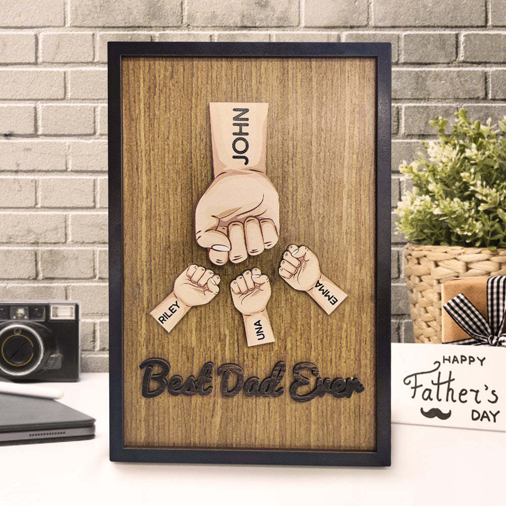 Personalized Father's Day Fist Bump Sign with Name Wooden Plaque Decor Gift for Dad - Get Photo Blanket