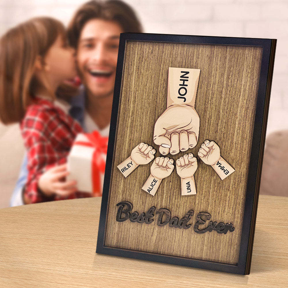 Personalized Father's Day Fist Bump Sign with Name Wooden Plaque Decor Gift for Dad - Get Photo Blanket