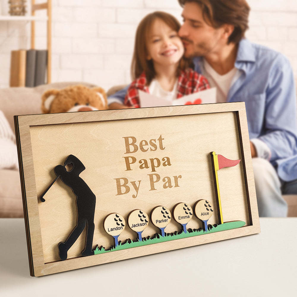 Personalized Father's Day Wooden Golf Sign Engraved Name Plaque Gift for Dad Grandpa - Get Photo Blanket