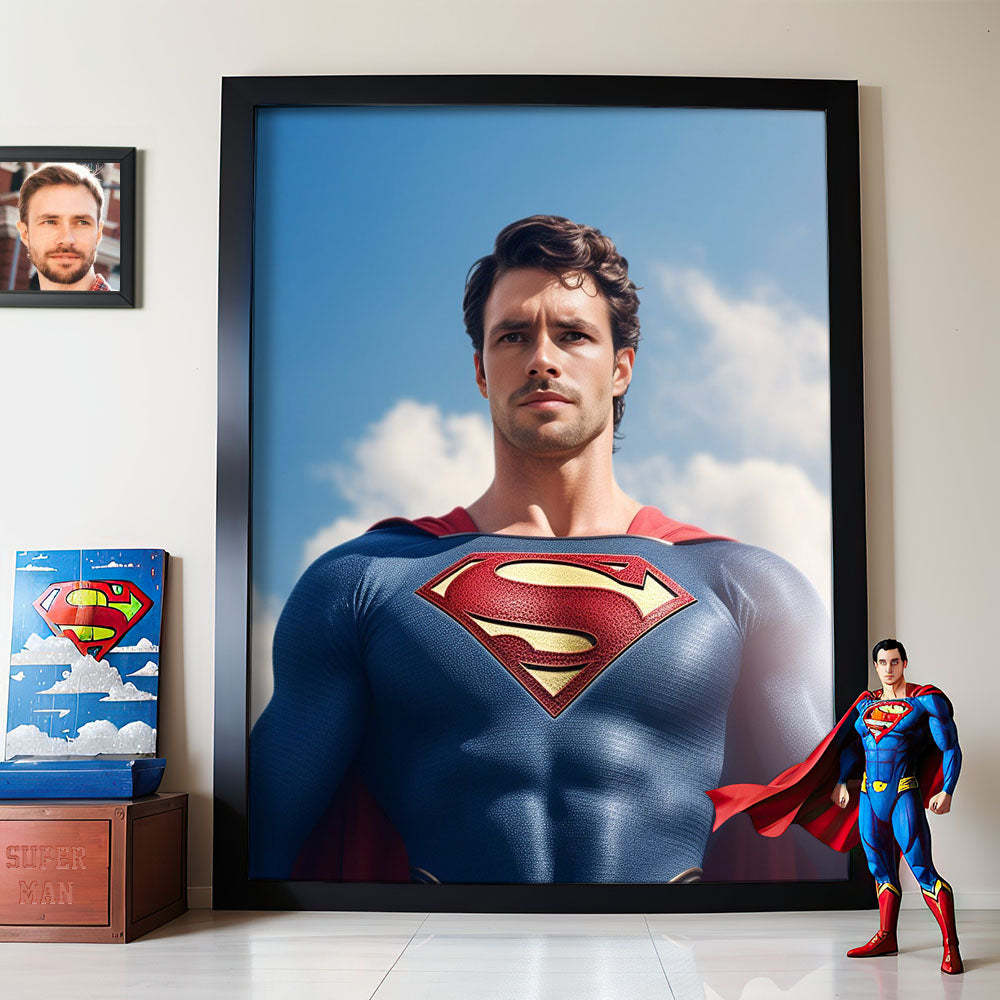 Personalized Portrait from Photo Custom Face Superman Wooden Frame Gifts for Kids / Son - Get Photo Blanket