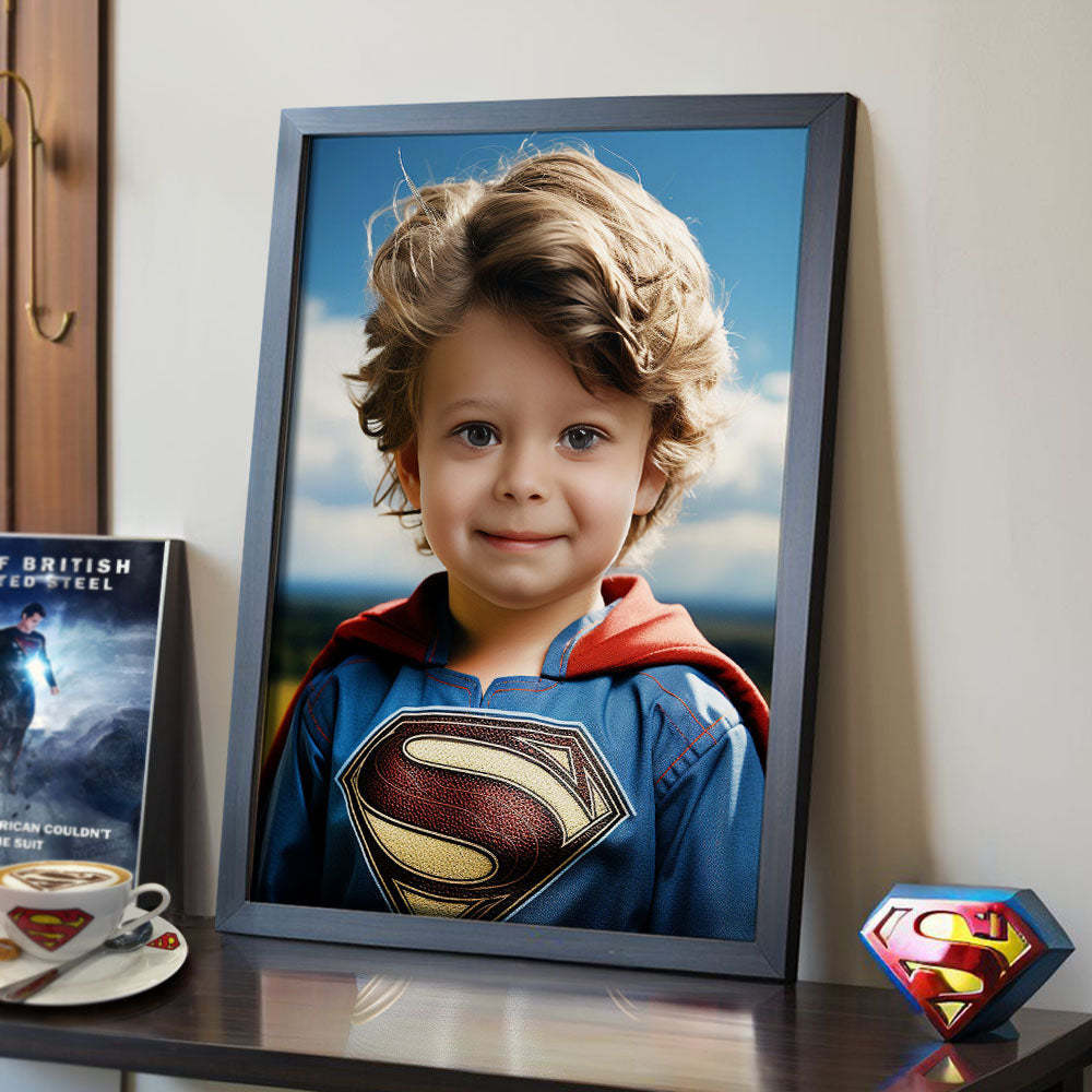 Personalized Portrait from Photo Custom Face Superman Wooden Frame Gifts for Kids / Son - Get Photo Blanket