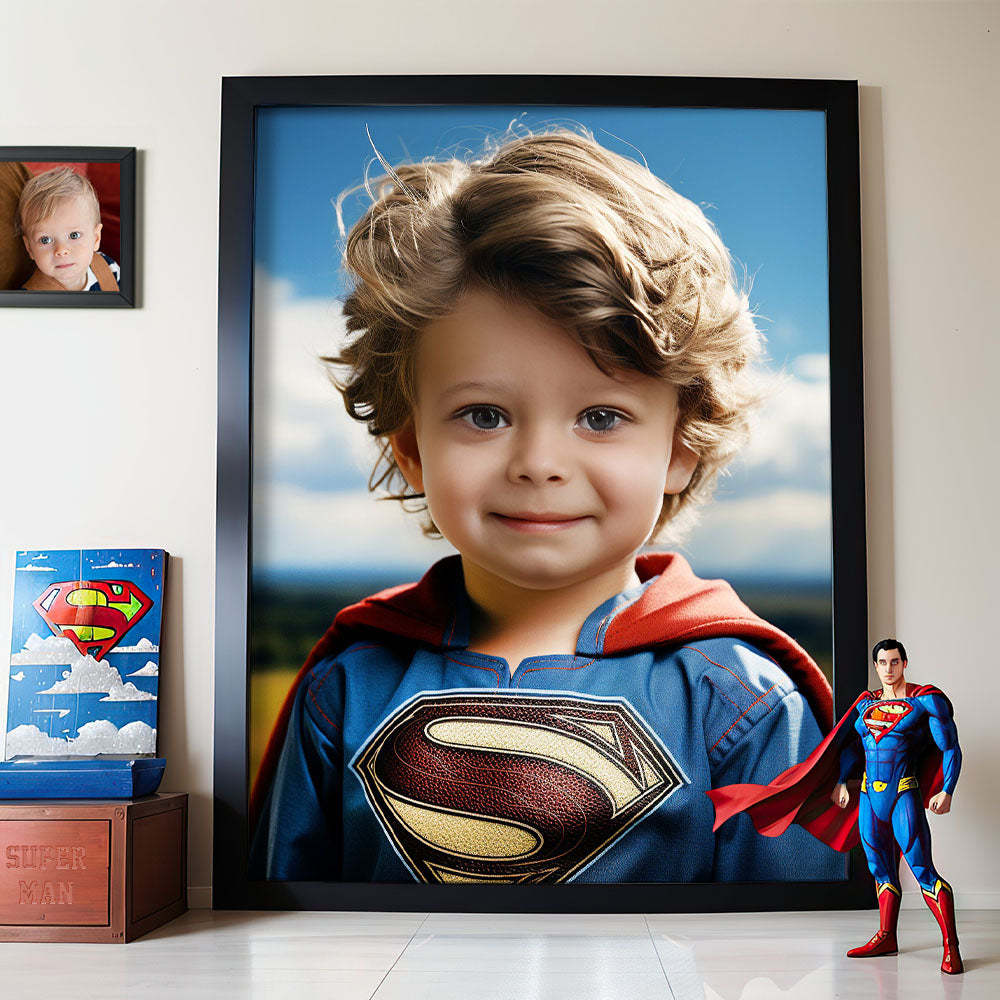 Personalized Portrait from Photo Custom Face Superman Wooden Frame Gifts for Kids / Son - Get Photo Blanket