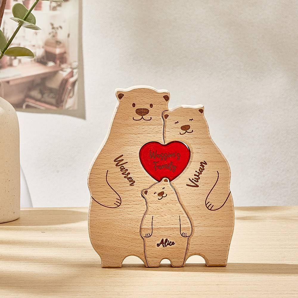 Personalized Wooden Bears Custom Family Member Names Puzzle Home Decor Gifts - Get Photo Blanket