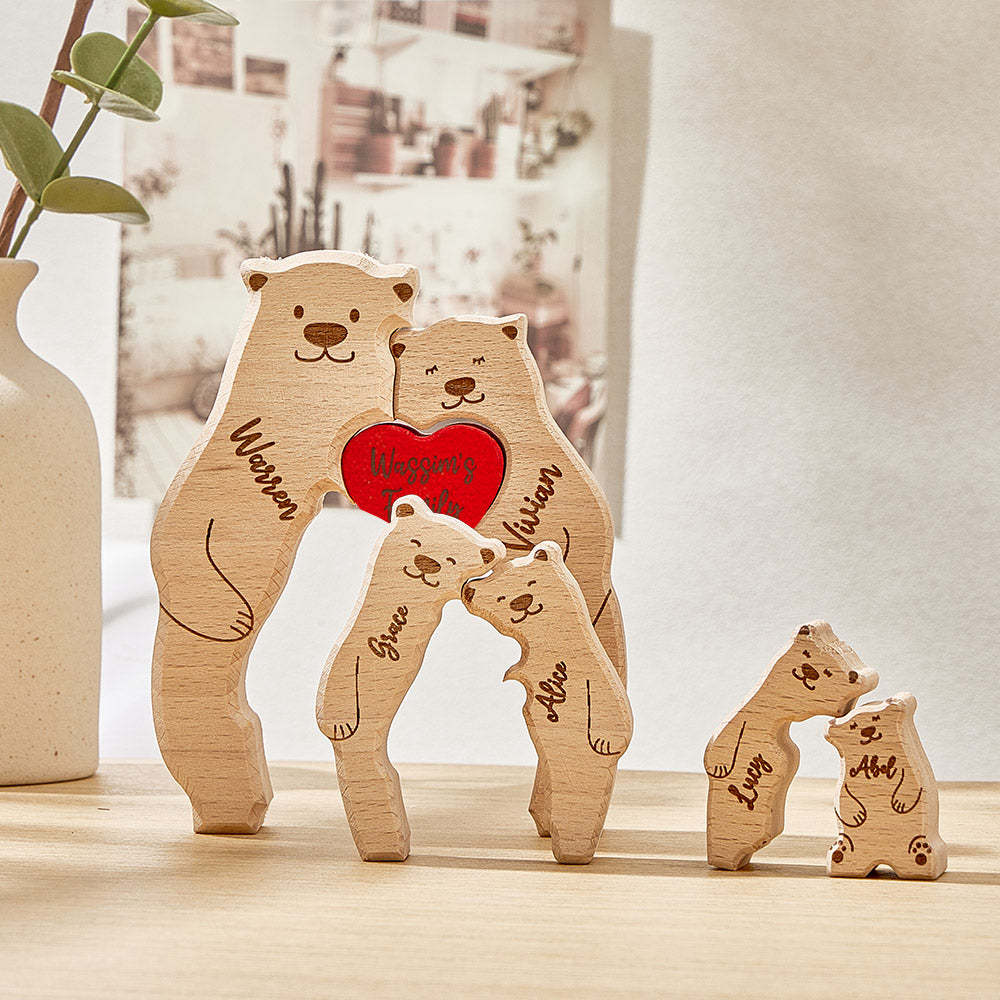 Personalized Wooden Bears Custom Family Member Names Puzzle Home Decor Gifts - Get Photo Blanket