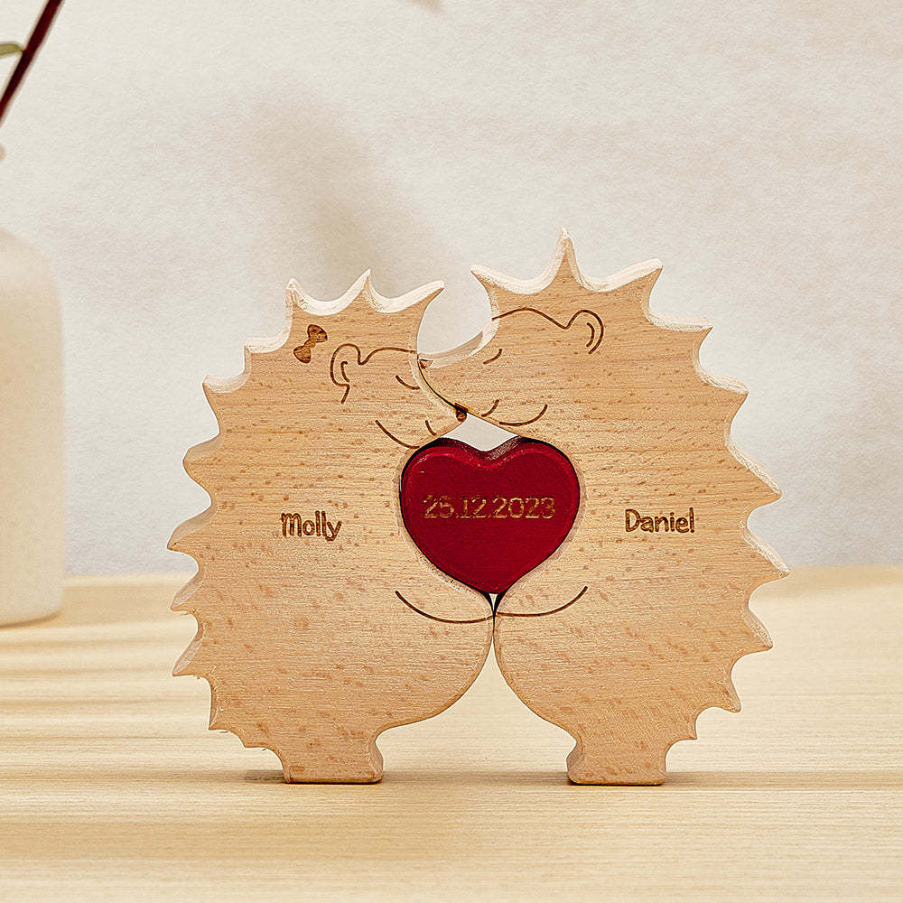 Custom Wooden Hedgehog Puzzle Personalized Hedgehog Family Names Puzzle Home Decor Gifts - Get Photo Blanket