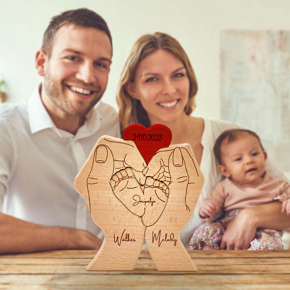 Personalized Wooden Baby Feet Custom Family Member Names Date Puzzle Home Decor Gifts - Get Photo Blanket