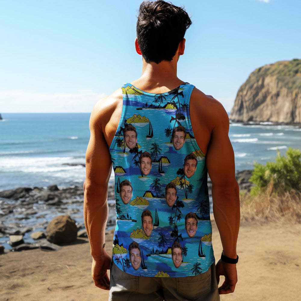 Custom Face Tank Tops Men's Sleeveless Shirt Large Leaves - MyHawaiianShirts