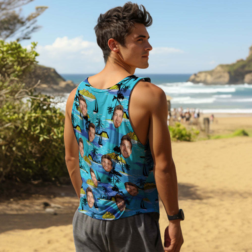 Custom Face Tank Tops Men's Sleeveless Shirt Large Leaves - MyHawaiianShirts