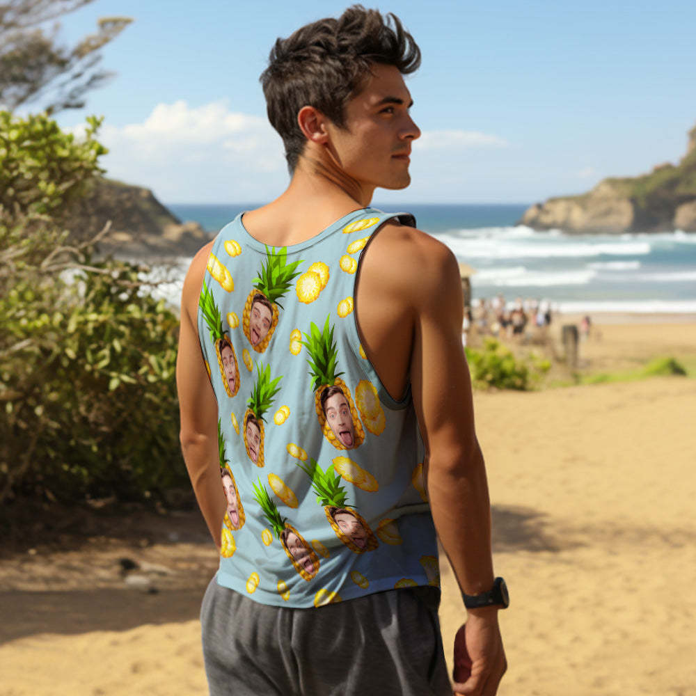 Custom Face Tank Tops Men's Sleeveless Shirt Big Pineapple - MyHawaiianShirts