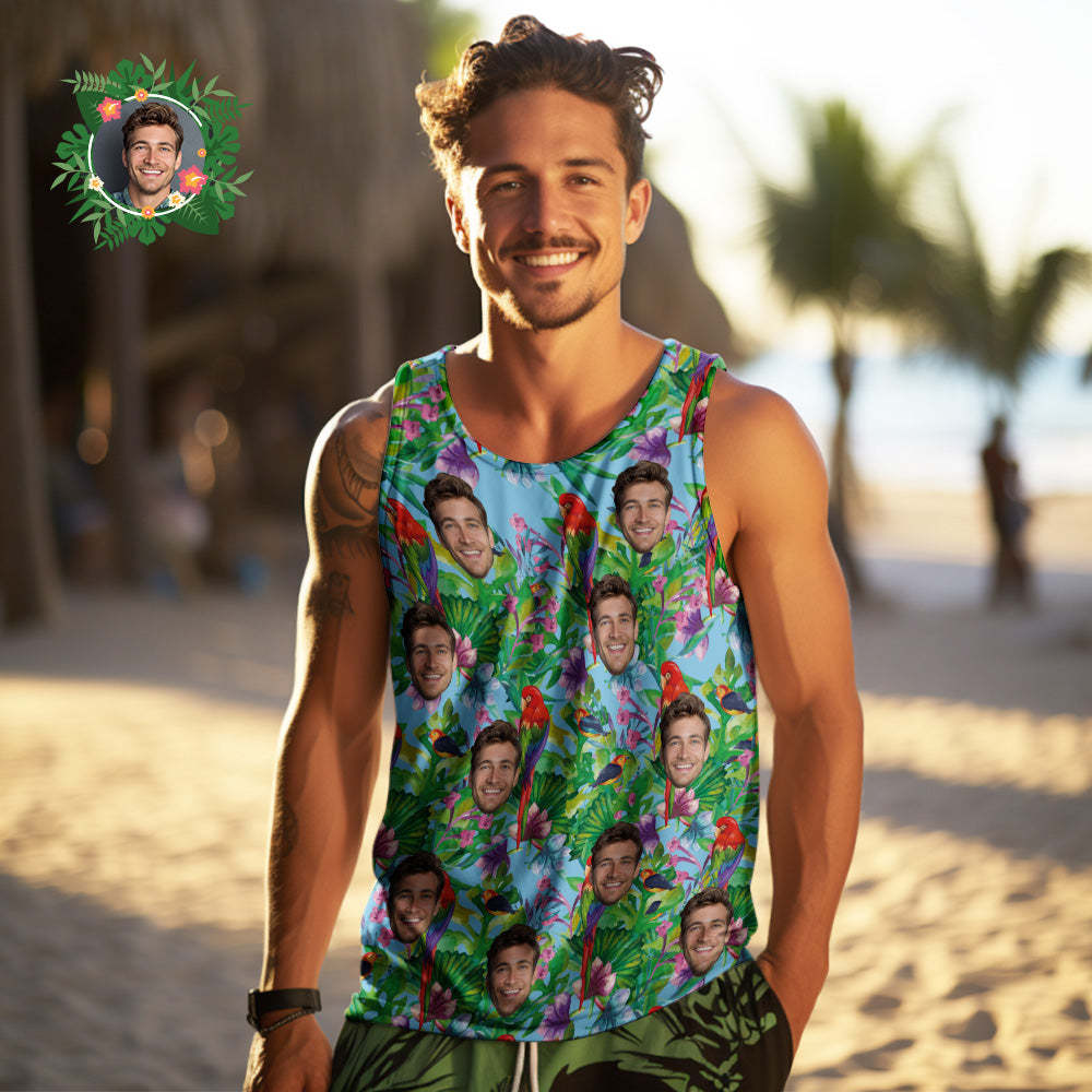 Custom Face Tank Tops Men's Sleeveless Shirt Parrot - MyHawaiianShirts