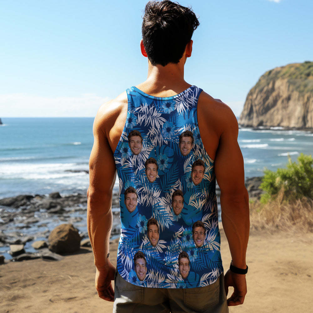 Custom Face Tank Tops Men's Sleeveless Shirt All Over Print Blue - MyHawaiianShirts