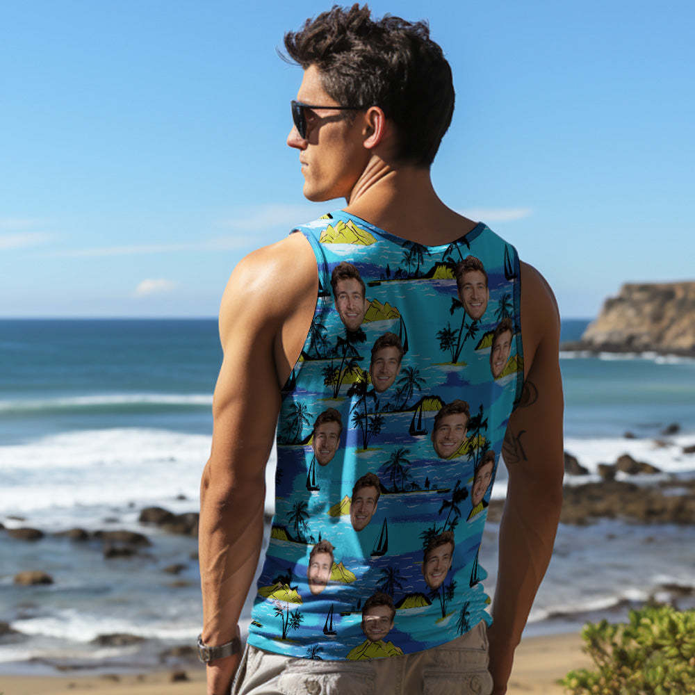 Custom Thick Face Tank Tops Men's Sleeveless Shirt Large Leaves - MyHawaiianShirts