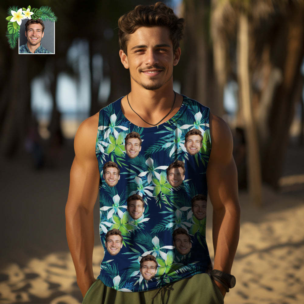 Custom Thick Face Tank Tops Men's Sleeveless Shirt Leaves Petal - MyHawaiianShirts
