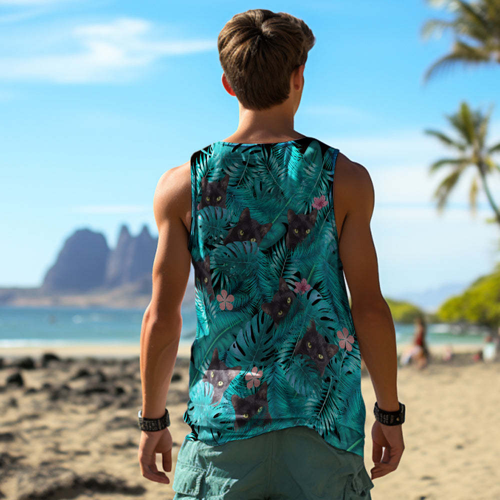 Custom Thick Face Tank Tops Men's Sleeveless Shirt Black Cat - MyHawaiianShirts