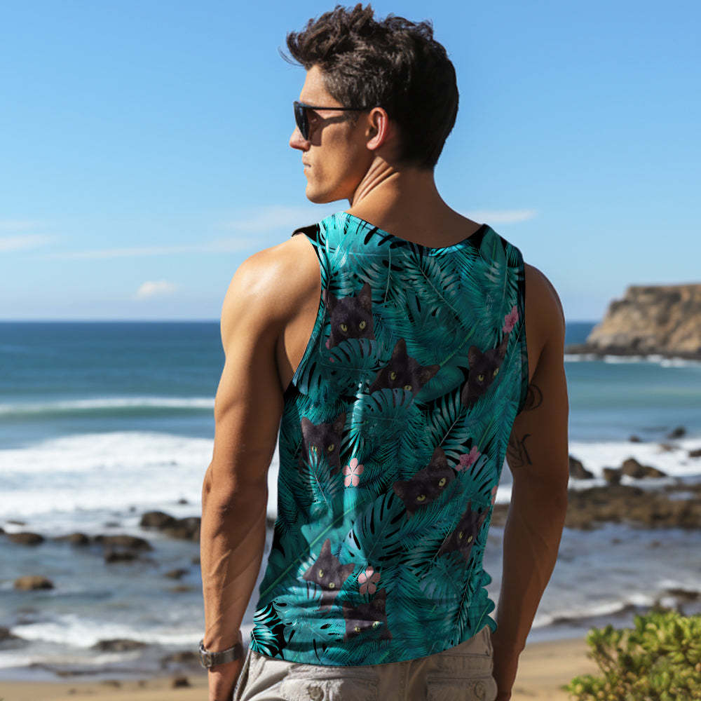 Custom Thick Face Tank Tops Men's Sleeveless Shirt Black Cat - MyHawaiianShirts