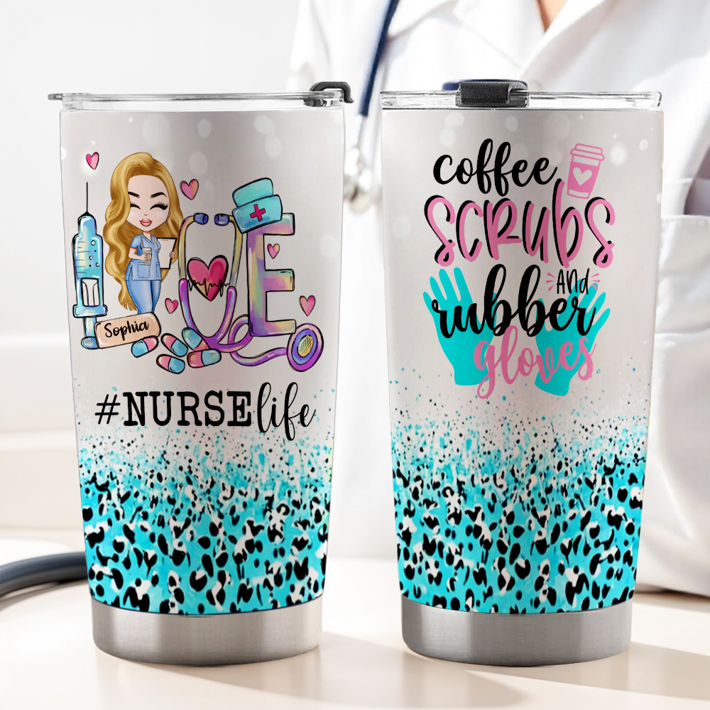 Custom Tumbler Cup Medical Gift for Nurse Love Nurselife Scrubs Cartoon Nurse