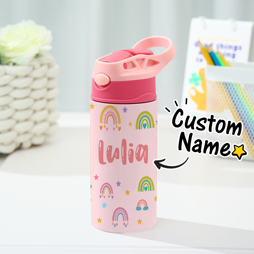 Custom Name Printed Kids Cute Water Bottle - Personalized Back To School Gifts For Kids - Get Photo Blanket