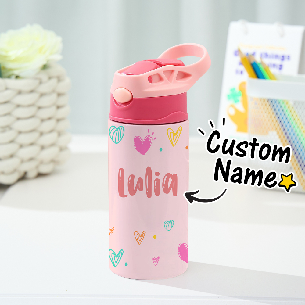 Custom Name Printed Kids Cute Water Bottle - Personalized Back To School Gifts For Kids - Get Photo Blanket