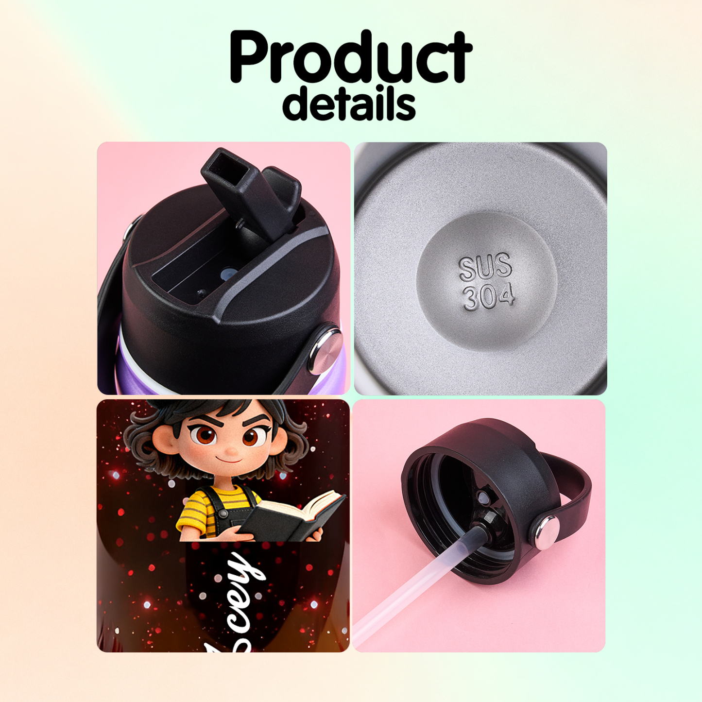 Custom Cartoon Water Bottle with Personalized Portrait & Name | Unique Gift for Kids & Teens - Get Photo Blanket