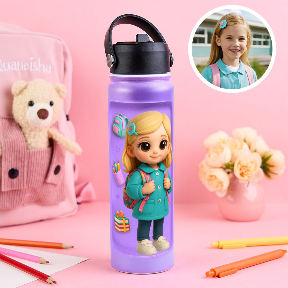 Custom Photo 3D Inflated Effect Printed Kids Water Bottle - Personalized Back To School Gifts For Kids - Get Photo Blanket