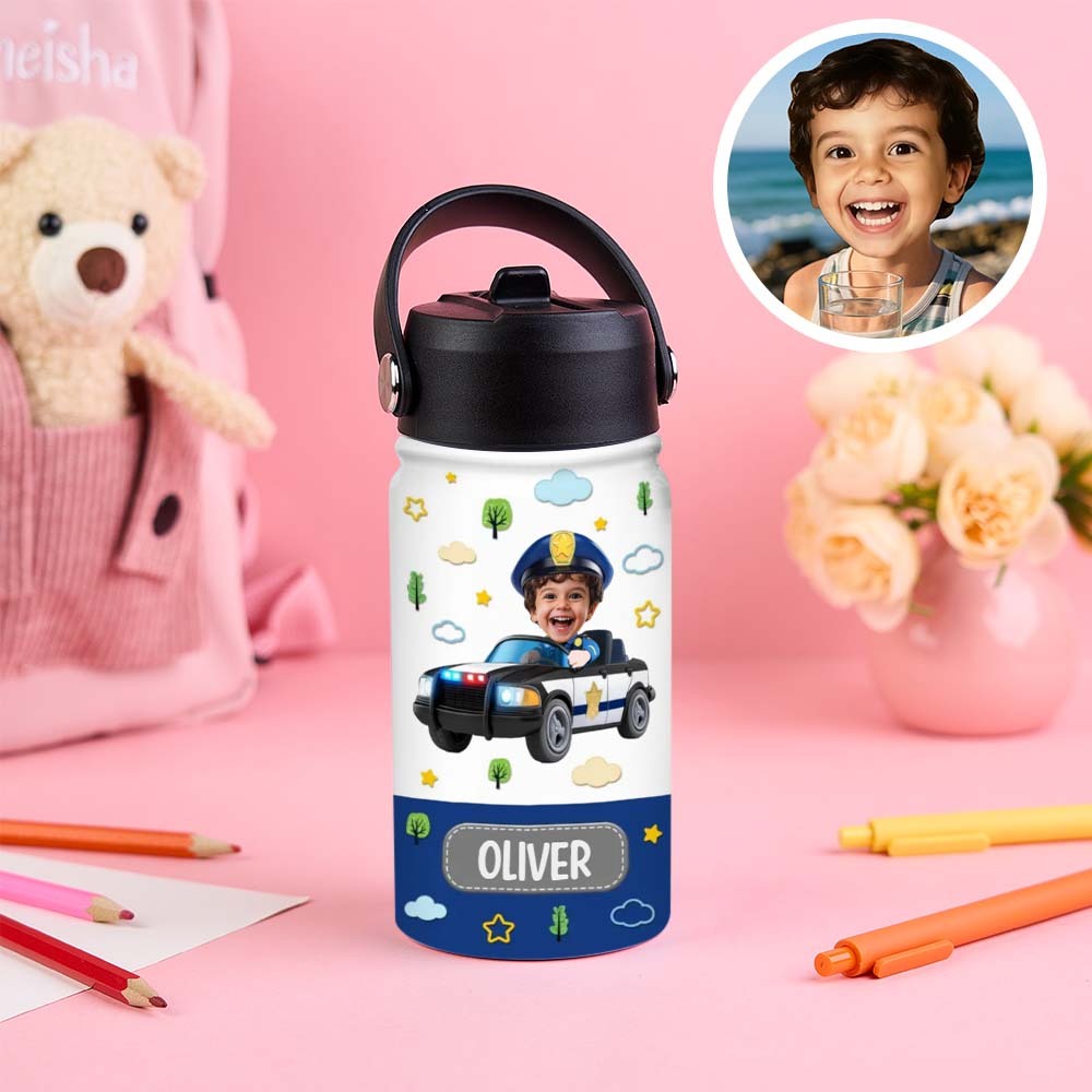 Custom Photo And Name Printed Kids Water Bottle Gift For Kids With Engineering Vehicles - Get Photo Blanket
