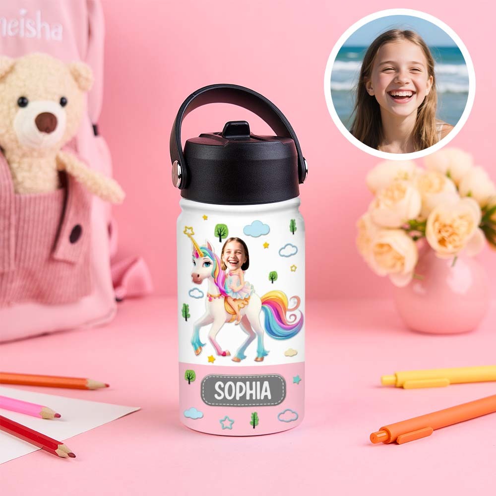 Custom Photo And Name Printed Kids Water Bottle Gift For Kids With Engineering Vehicles - Get Photo Blanket