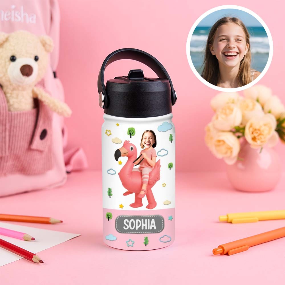 Custom Photo And Name Printed Kids Water Bottle Gift For Kids With Engineering Vehicles - Get Photo Blanket