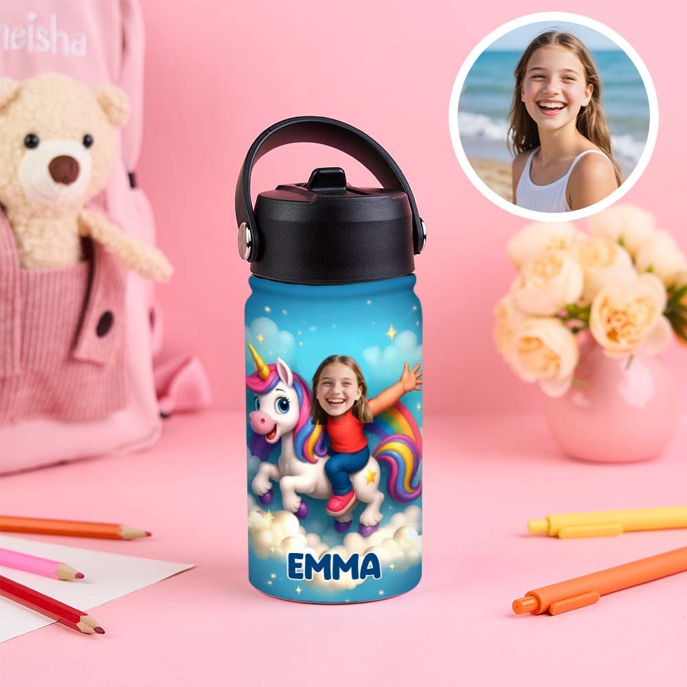 Custom Photo 3D Inflated Effect Printed Kids Water Bottle - Personalized Back To School Gifts For Kids - Roar Into Every Adventure - Get Photo Blanket