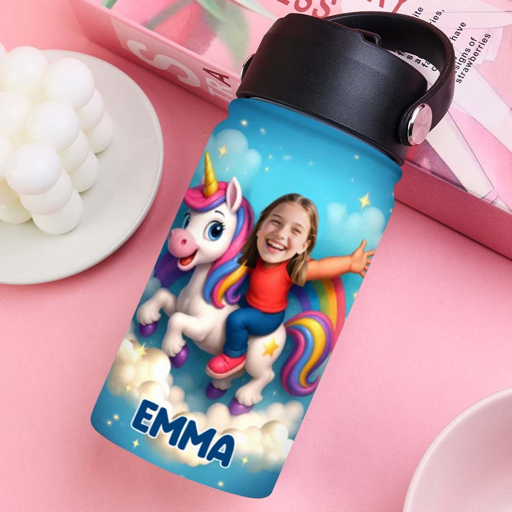Custom Photo 3D Inflated Effect Printed Kids Water Bottle - Personalized Back To School Gifts For Kids - Roar Into Every Adventure - Get Photo Blanket