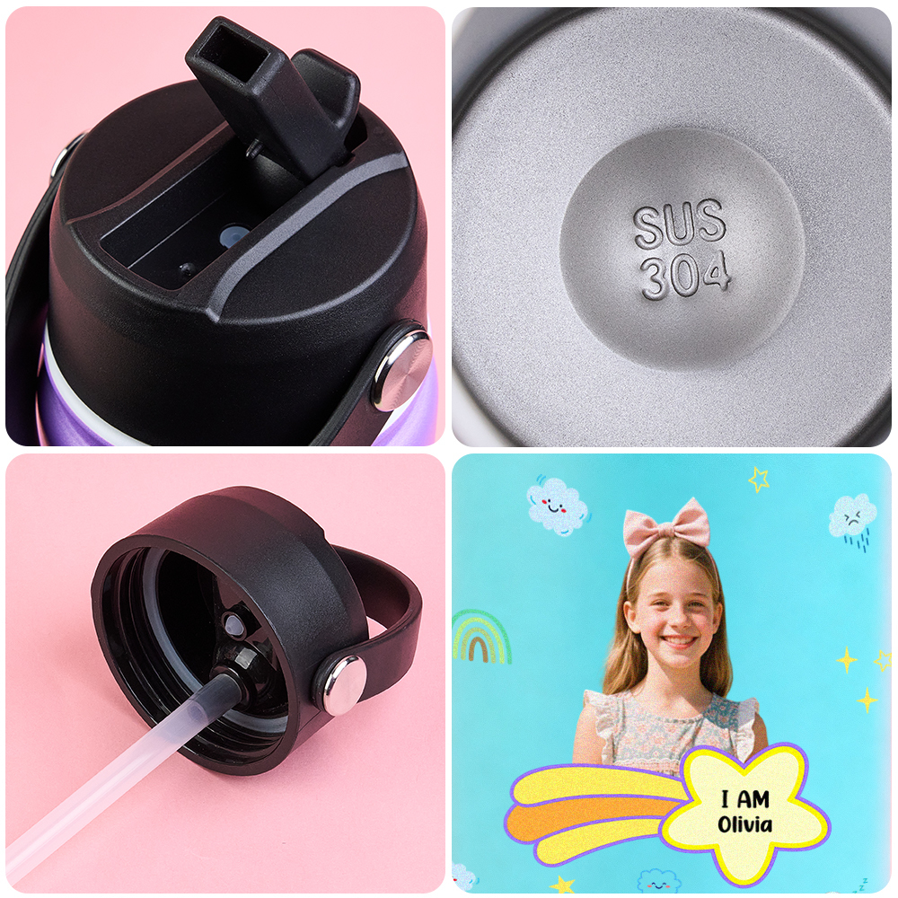 Personalized Kids Water Bottle with Custom Portrait Personalized Name & Photo | Colorful & Fun Gift - Get Photo Blanket