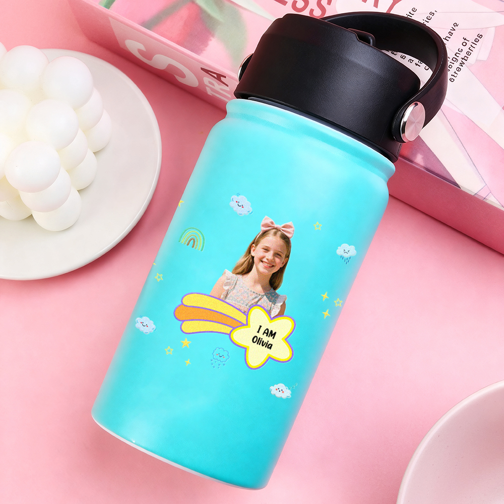 Personalized Kids Water Bottle with Custom Portrait Personalized Name & Photo | Colorful & Fun Gift - Get Photo Blanket