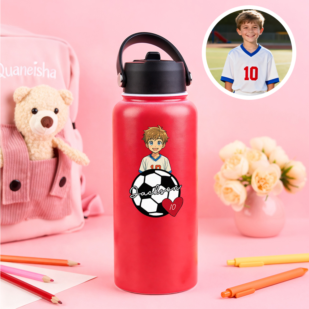 Custom Cartoon Sports Kids Water Bottle Personalized Name & Photo Colorful & Fun Gift Multiple Colors Available