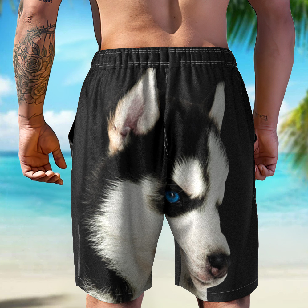 Custom Dog Face Funny Beach Trunks Men's Boxer Briefs - Get Photo Blanket
