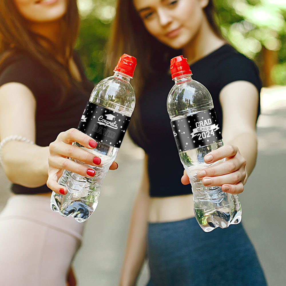 Personalized Class of 2024 Waterproof Graduation Water Bottle Labels Stickers with Name Set of 20 Gift for Graduates