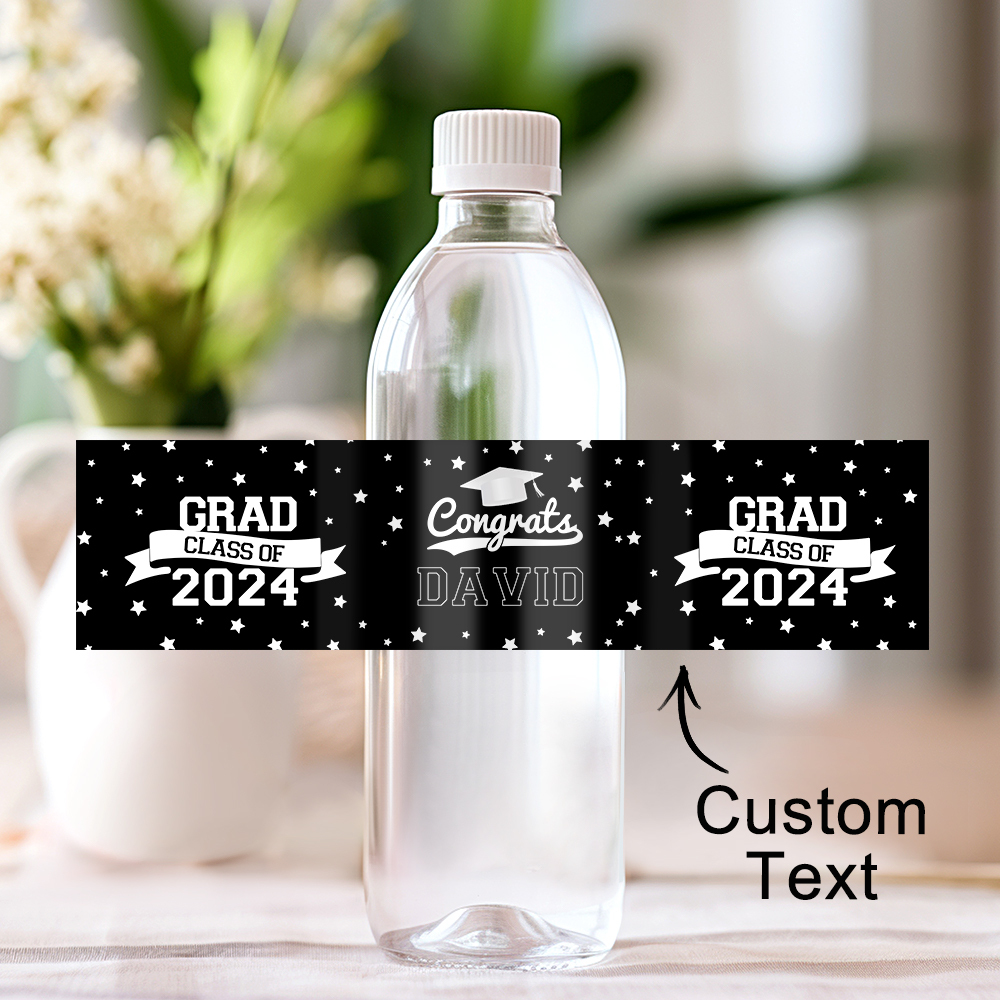 Personalized Class of 2024 Waterproof Graduation Water Bottle Labels Stickers with Name Set of 20 Gift for Graduates
