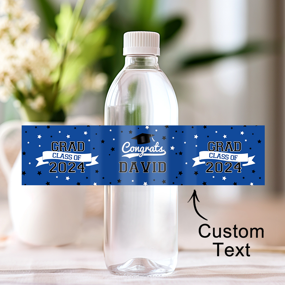 Personalized Class of 2024 Waterproof Graduation Water Bottle Labels Stickers with Name Set of 20 Gift for Graduates