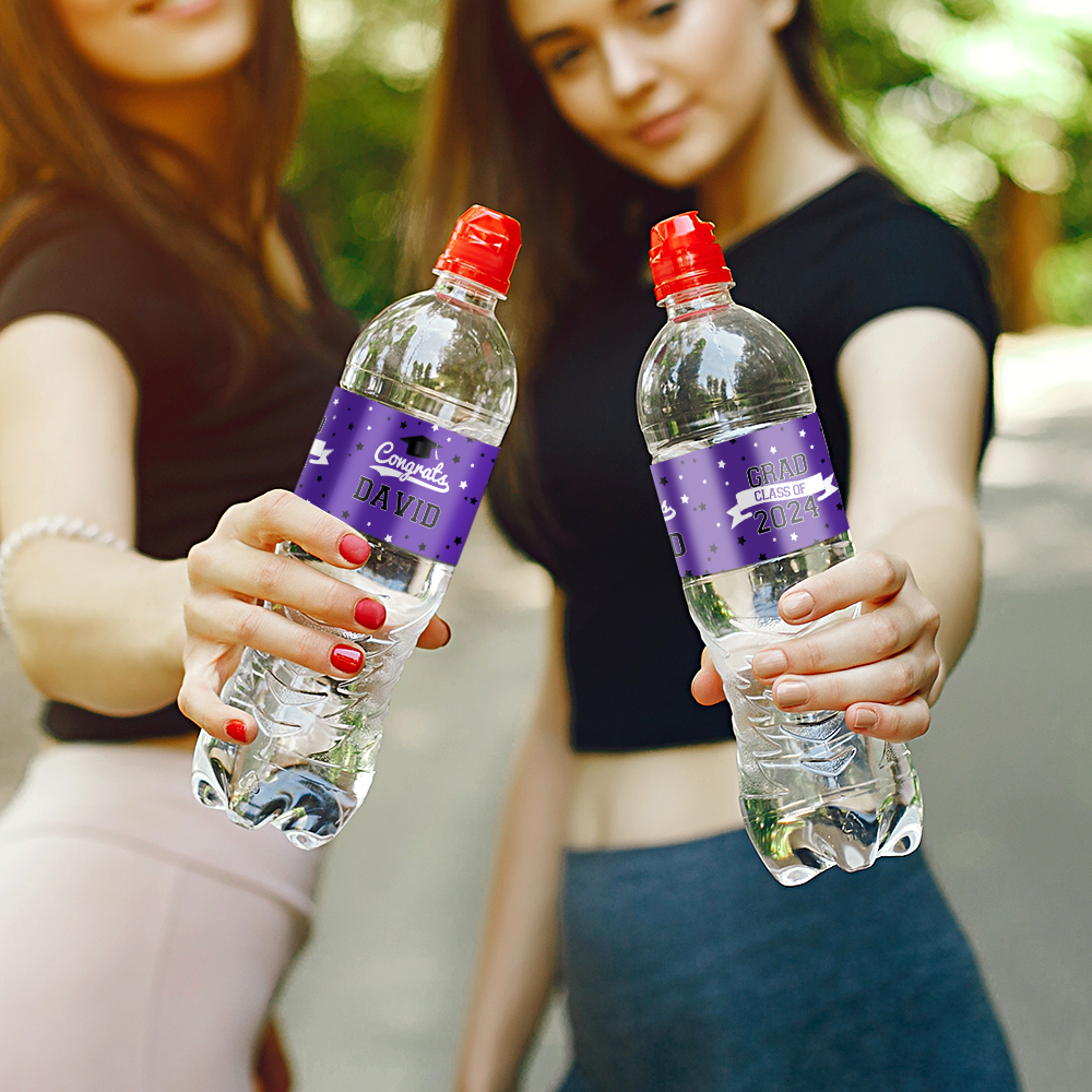 Personalized Class of 2024 Waterproof Graduation Water Bottle Labels Stickers with Name Set of 20 Gift for Graduates