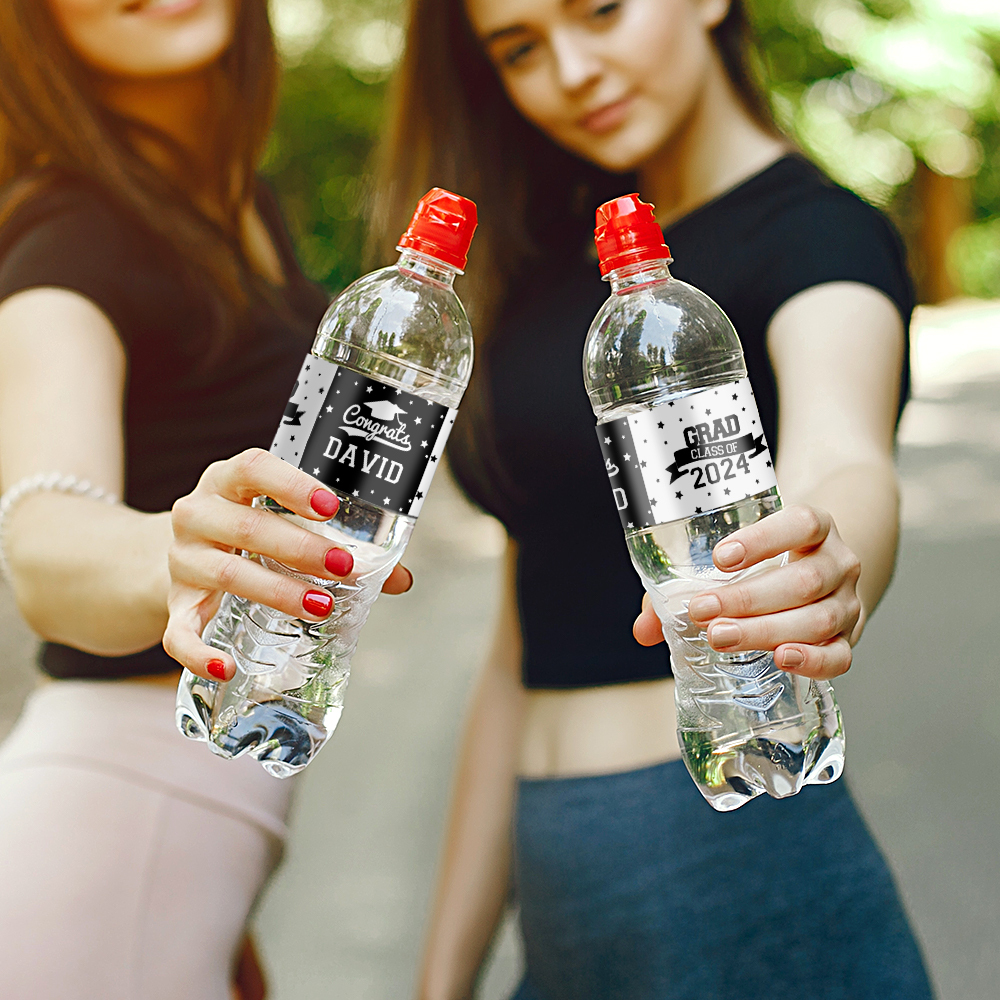 Personalized Class of 2024 Waterproof Graduation Water Bottle Labels Stickers with Name Set of 20 Gift for Graduates