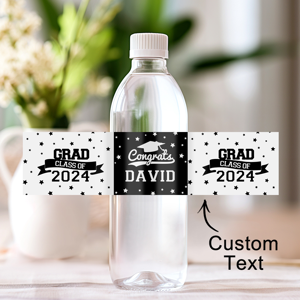 Personalized Class of 2024 Waterproof Graduation Water Bottle Labels Stickers with Name Set of 20 Gift for Graduates